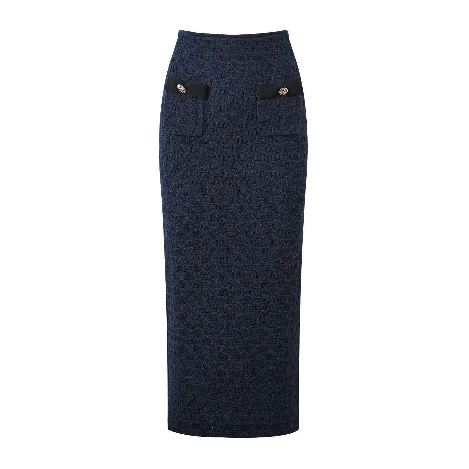 Luxury Knitted 2 Piece Sets Women 2025 Spring Cardigans Pencil Skirts Suits Long Sleeve Sweater Jumpers Blue