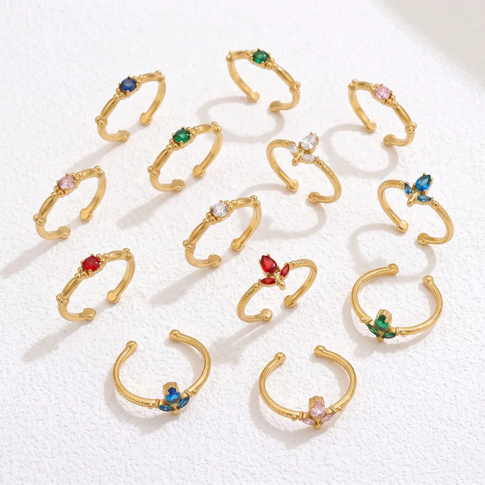 

1pcs Gold Plated Stainless Steel Rings for Women Colorful Zircon Butterfly Minimalist Boho Thin Band Stackable Finger Jewelry