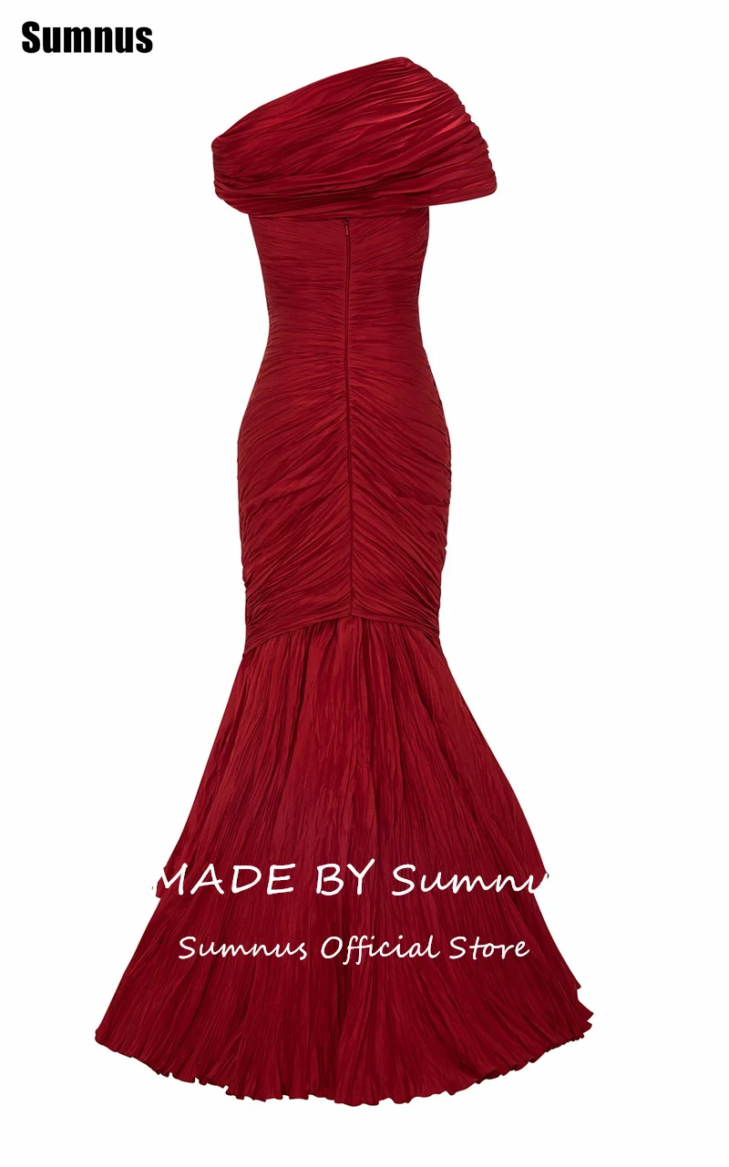Sumnus – robe de soirée sirène rouge élégante, épaules dénudées, plis, longueur au sol, robes de bal, sans manches, robes formelles de Gala personnalisées