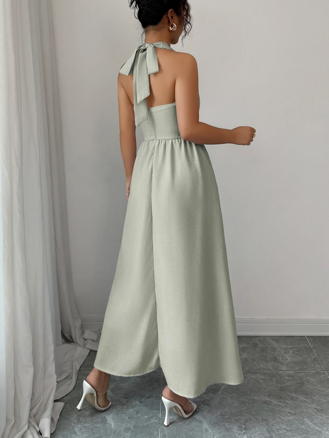 Dames Maxi-jurk Halter Hals Strik Achterkant - alternate angle
