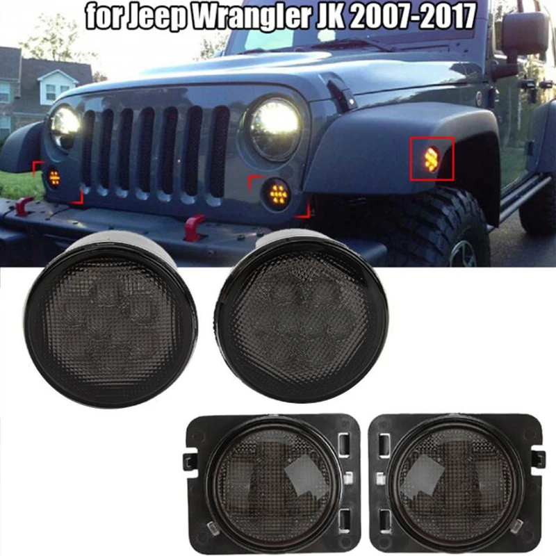Car Front Bumper Led Fog Light Grille Light Turn Signal Side Marker Light Fender Lamp Kit for Jeep Wrangler JK 2007-2017