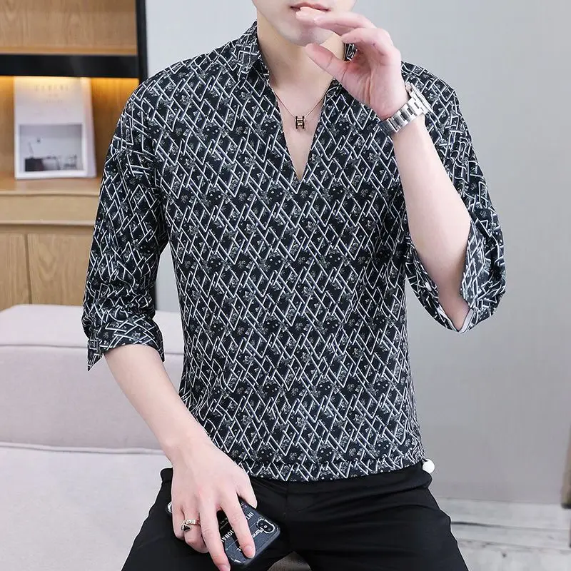 Fashion Lapel Casual Printed Shirts Men\'s Clothing 2024 Spring Summer New Loose All-match Pullovers Tops Korean Shirts