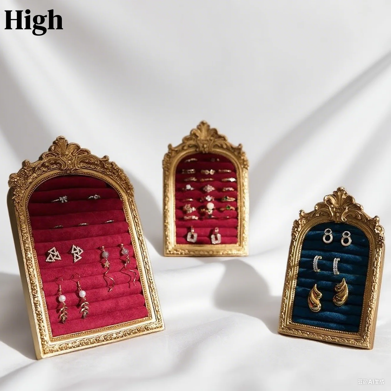 

Vintage Frame Velvet Earring Ring Holder Organizer Home Store Decorative Showcase for Jewelry Photography Prop