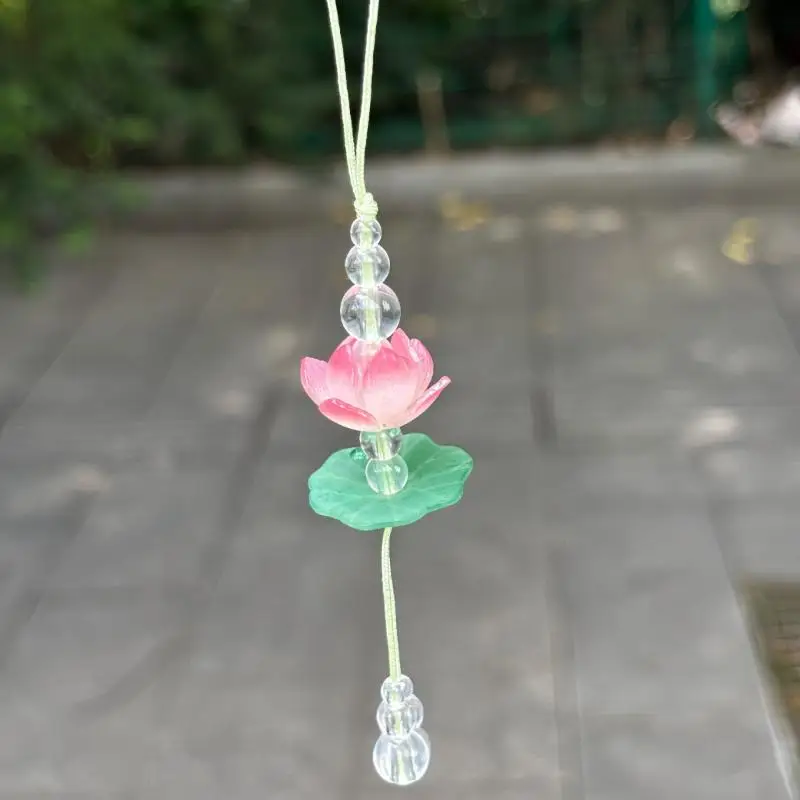 Exquisiter Sommer-Handyanhänger mit rosa Lotusblüte, modischer, perlenbesetzter Schlüsselanhänger mit simulierter Blume, Auto-Ornament für Damen, Taschendekoration – Detail 8