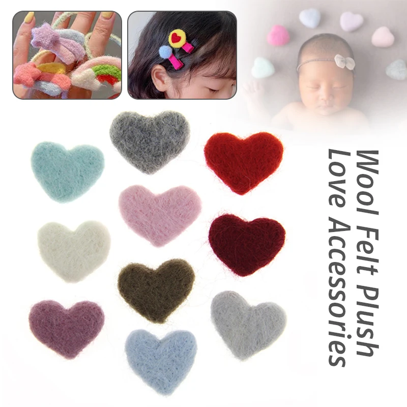 20pcs DIY Solid Heart Shape Wool Felt Craft Supplies 3cm 4cm Kids Handmade Sewing Toys Props Fotografia Clothes Hair Accessories