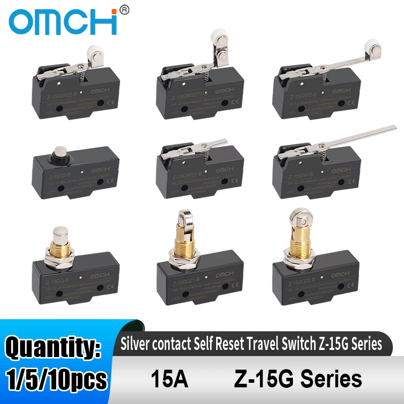 OMCH 1/5/10 قطعة 15A الفضة الاتصال الذاتي إعادة تعيين السفر التبديل Z-15G سلسلة دفع المكبس تشغيل لحظة الحد التبديل #1