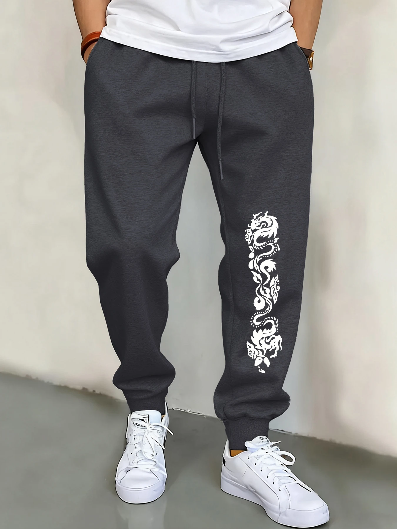 

Dragons And Plants Print Basics Pant Man Drawstring Fleece Sweatpants Sport All-Match Jogger Pants Unisex Casual Autumn Trouser