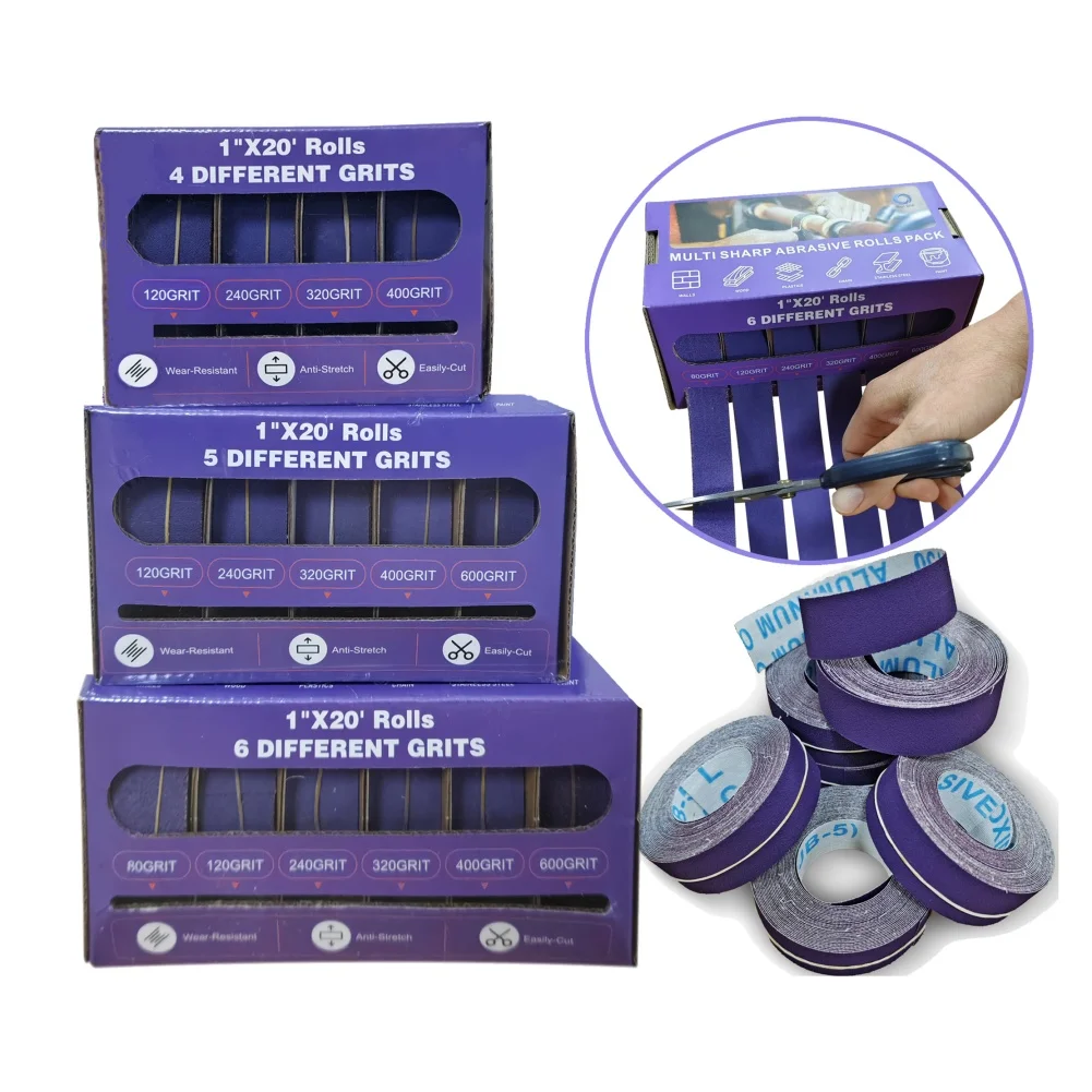 1セット引き出し式サンドペーパー25mm幅高精度アルミナサンディングベルトロールマルチグリット研磨ロール金属木材ガラス用