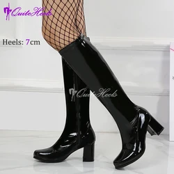 Yellow Shiny Costumes 60s 70s Go Go Boots Knee-High Booties Retro1960s Ladies Elegant Dress Gogo Party Dance Gothic Shoes