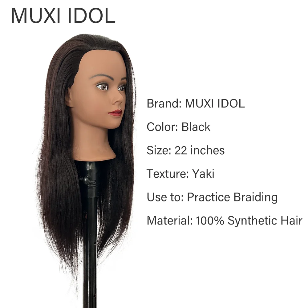 22“ Long Synthetic Hair Yaki Mannequin Head With Manikin Head Styling Hairdresser Training Head, Doll Head for Braiding Practice