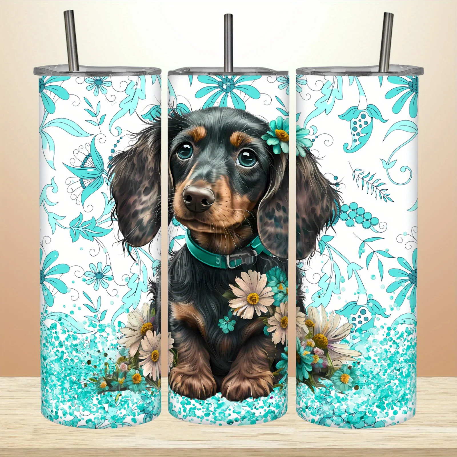 Dachshund-Themed 20oz Stainless Steel Tumbler with Handle & Straw - Leakproof, Travel Mug for Dog Lovers - Perfect Gift for Women, Girls, Friends on Christmas, Valentine's Day, Graduation
