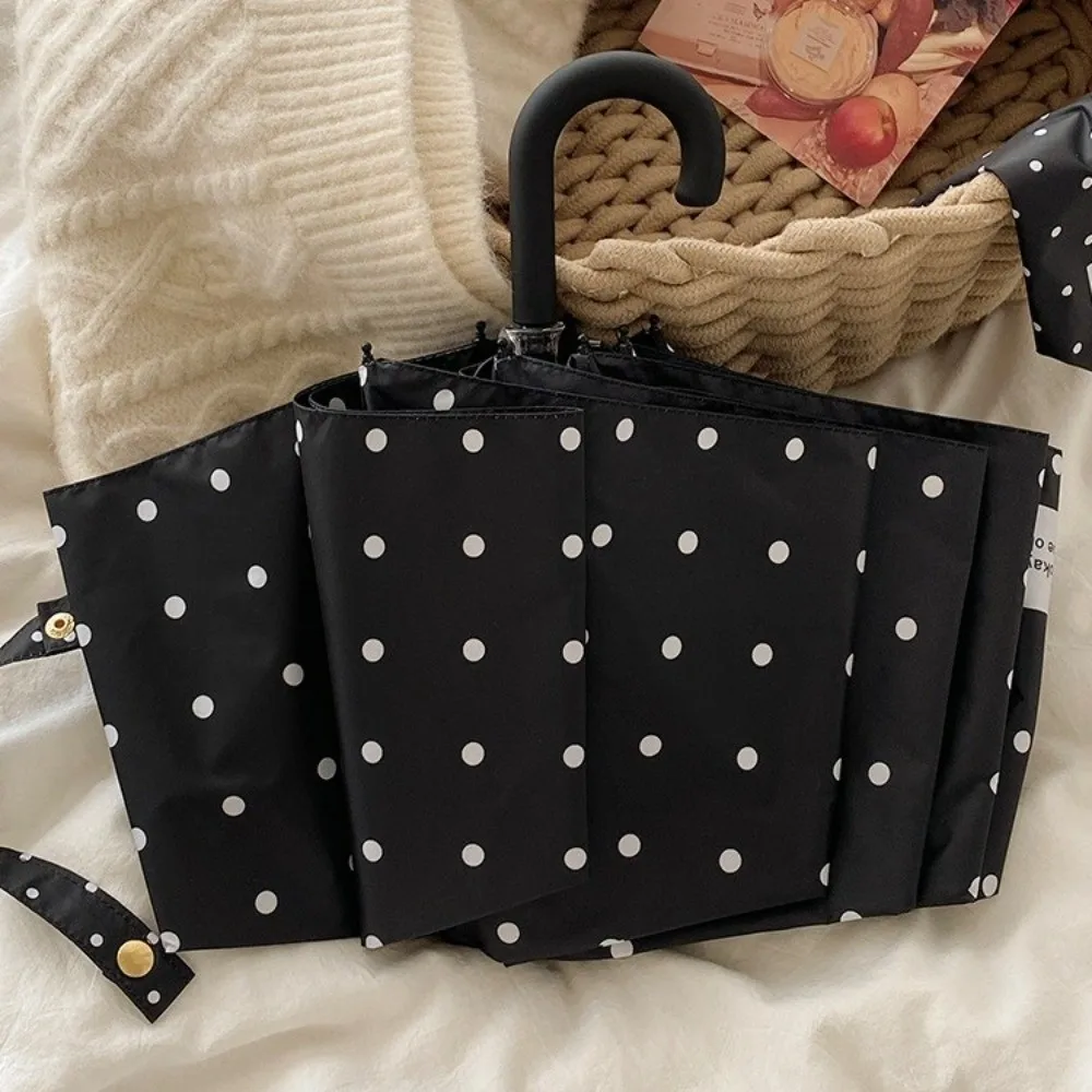 Stylish U-Shaped Handle Polka Dot Umbrella Dual-Use 8-Rib Manual Sun Umbrella Lightweight Travel Rain Umbrella Daily Use