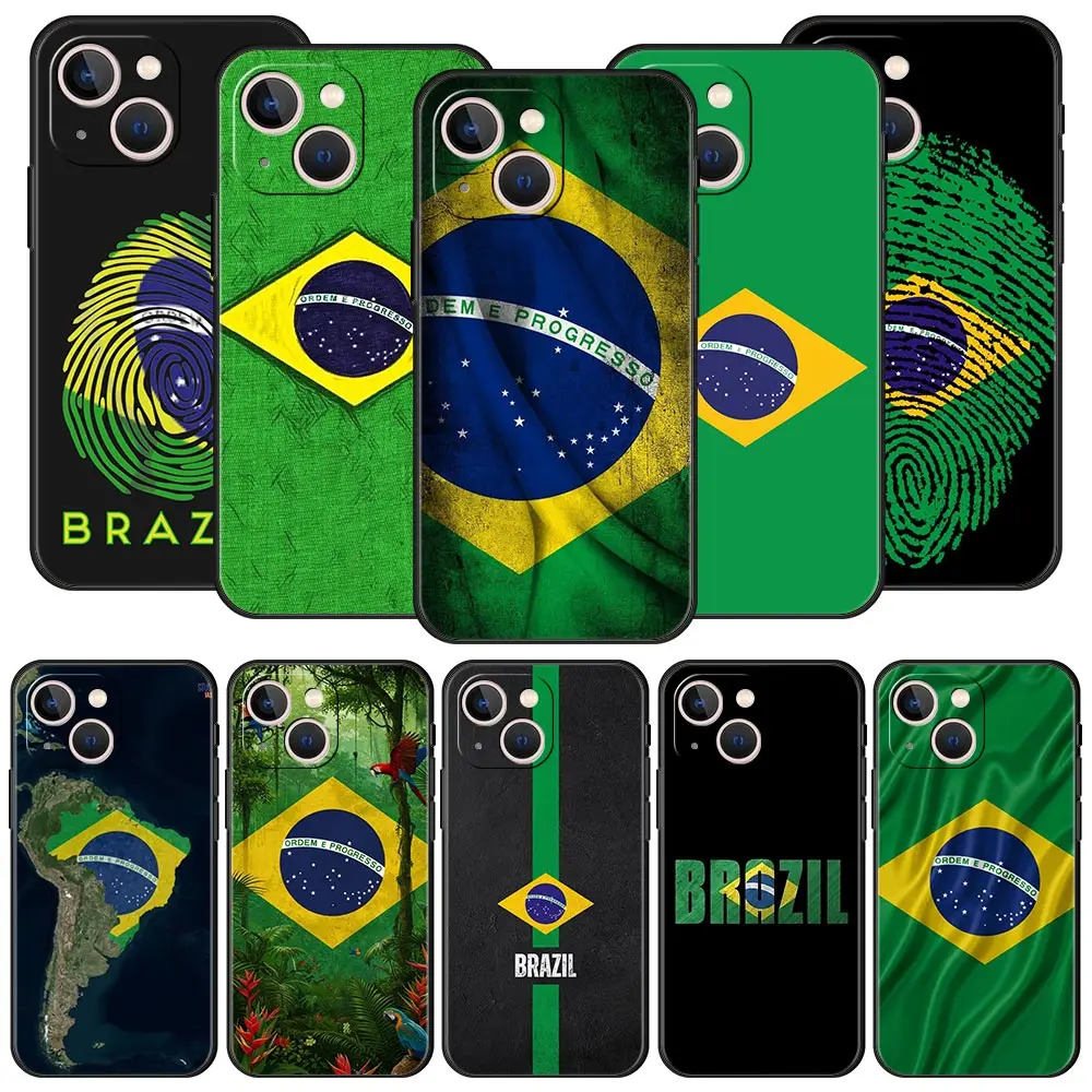 Grande bandeira do brasil caso de telefone luxo para iphone 17 ar 16 plus 13 15 14 12 11 pro max 7 8 se macio tpu preto capa