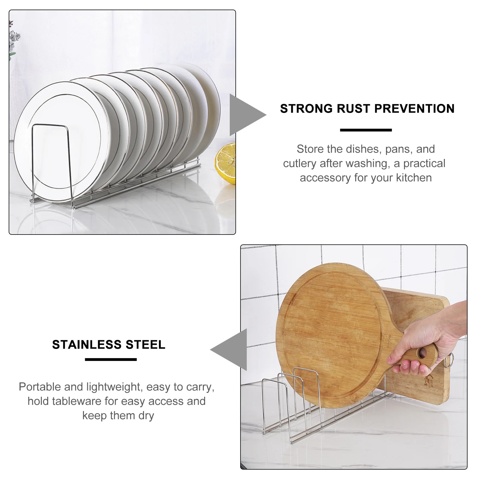 

Dish Rack Stainless Steel Plate Pan Storage Drying Rack Cutting Board Organizer Kitchen Utensil Holder Household Tableware