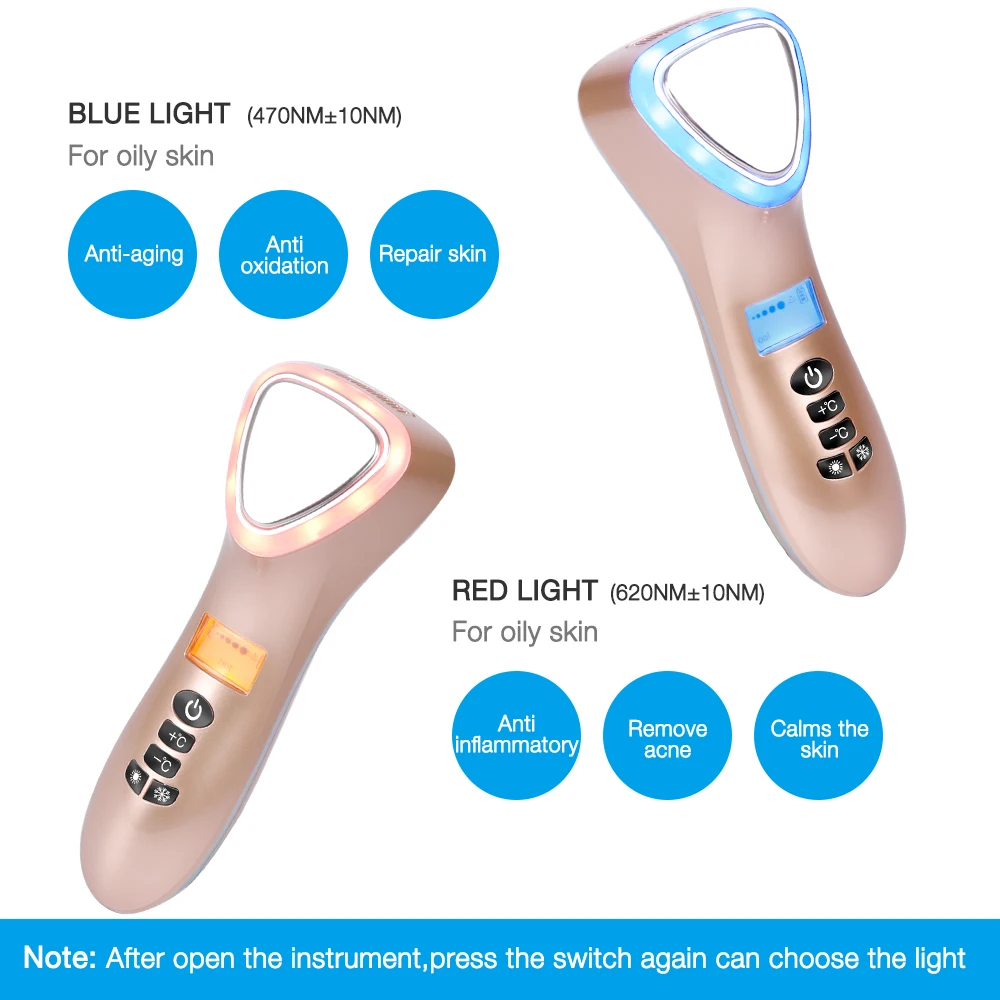 LED Hot Cold Hammer Ultrasonic Cryotherapy Facial Lifting Vibration Massager Face Body Spa Import Export Beauty Salon Machine