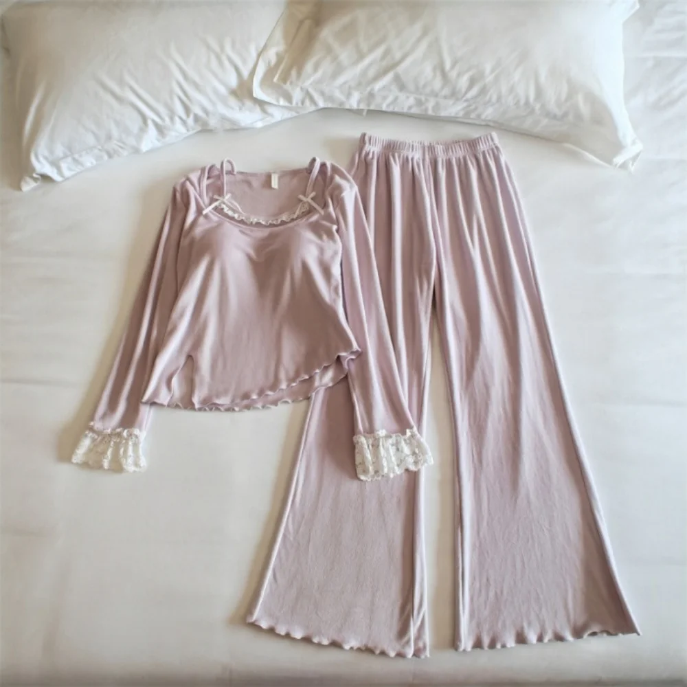 

Пижамы с длинными рукавами, женские осенние комплекты домашней одежды с длинными рукавами, женские новые мягкие пижамы с чашкой на груди для сна, пижамные комплекты