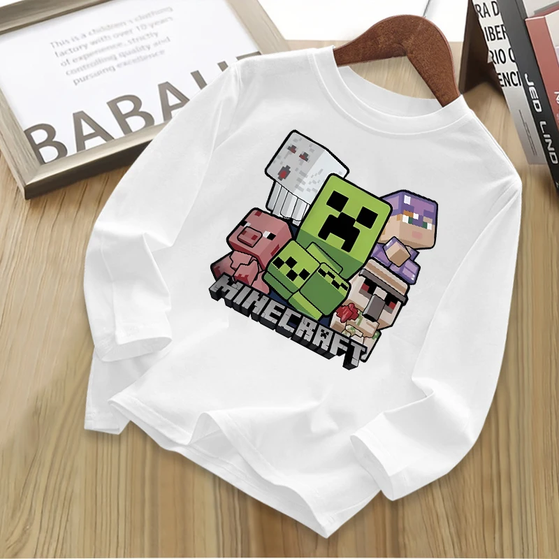 Miner-camisetas de manga larga para niños, Top con cuello redondo y estampado temático de juego, Jersey térmico de invierno, ropa informal de Anime para niños