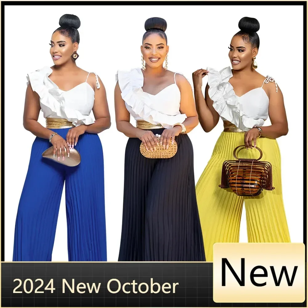 

Customized Women Strap Sleeveless Pleated Wide Leg Long Jumpsuits Fashion Beach Backless Street Sexy Outfit Rompers