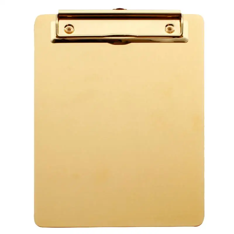 A5 Paper Clip Board Holder Clipboard Clips Storage Writing Tablet Nurse Plastic Folders Stainless Steel Clipboard(Golden)