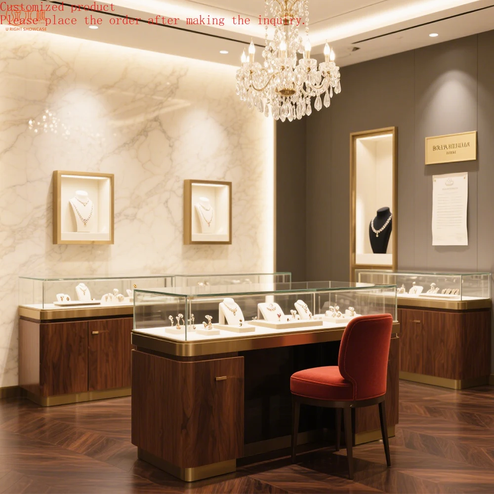

Custom.Custom-made Vintage Walnut Jewelry Display Cases Luxury Lighting Shopping Malls Jewelry Showcase Suppliers