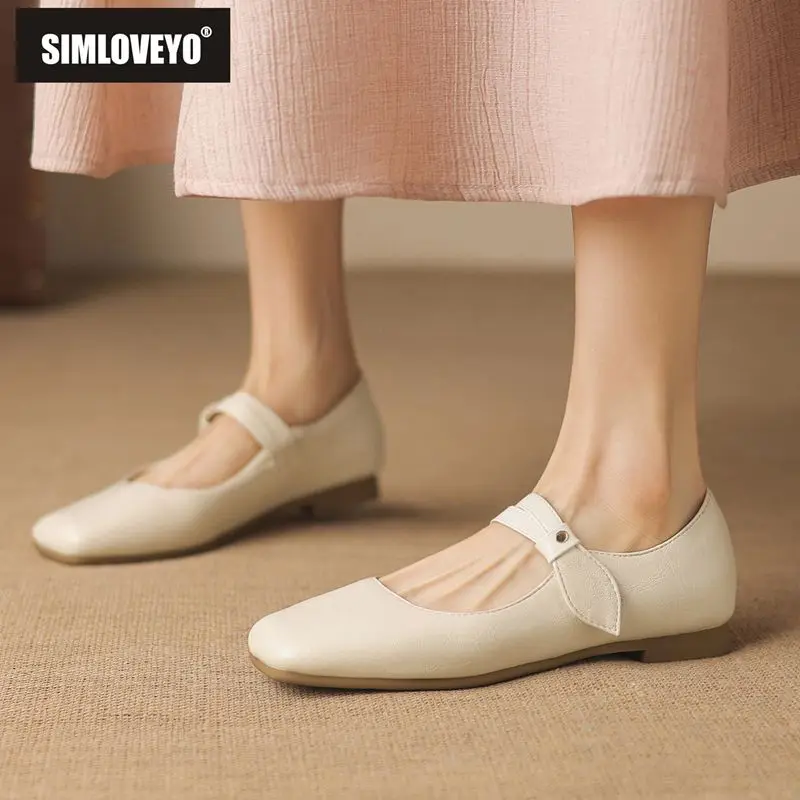 SIMLOVEYO Brand Ladies Flat Footwear Square Toe Strap Strap Low Footwear Large Sizes 32 33 Hand Crafted Footwear