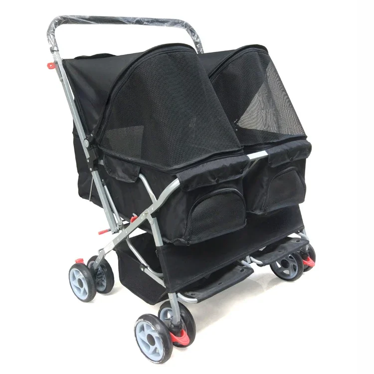 Double-Seat Pet Stroller Super Lightweight Folding Removable and Washable Dogs and Cats Widened Nursing out Pet Cart