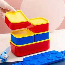 Food Grade PP Lunch Box, 800ML+2x250ML,Stackable Red Blue Bento Set Dot Design, Easy to Storage, for Kids Adults With Spoon Fork
