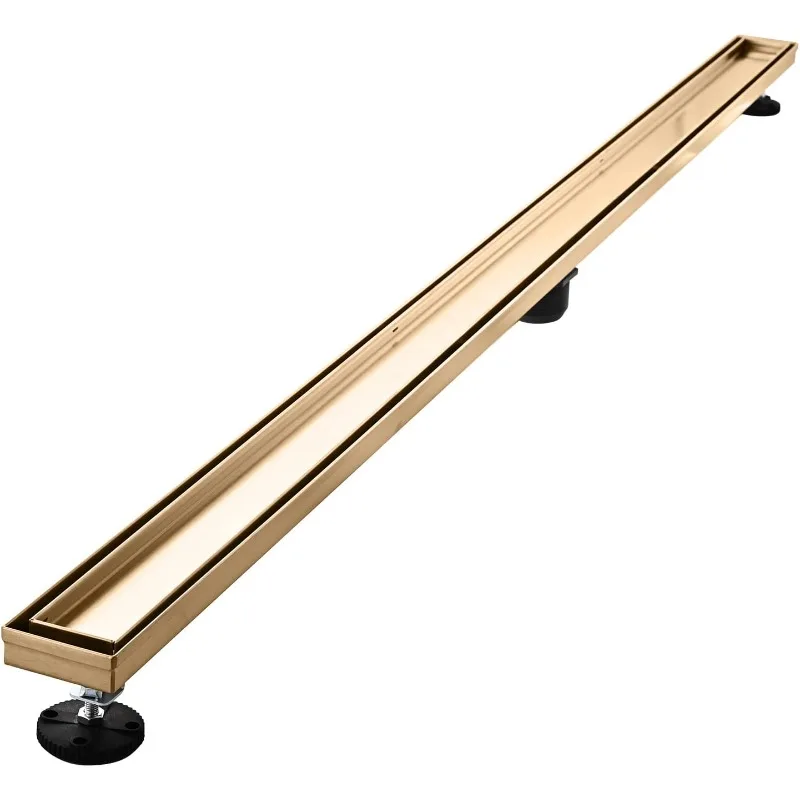 

Linear Shower Floor Drain, Brushed Gold 60 Inch 304 Stainless Steel Bathroom Drains Kit, Rectangular Shower Trench Drain