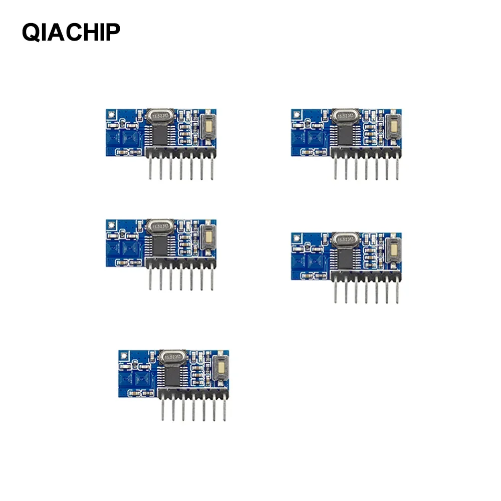 QIACHIP-Interruptor de Control remoto para Arduino Uno, módulo Smart Home, 4CH RF Learning Code 1527, receptor decodificador, 4 botones, 5 piezas