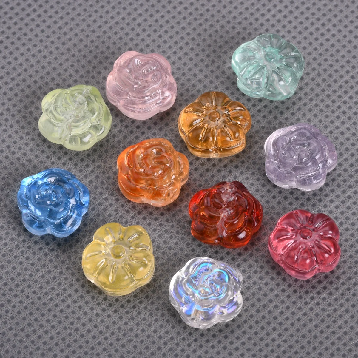 10pcs 13mm 2 Sides Flower Embossment Handmade Lampwork Glass Loose Beads For Jewelry Making DIY Bracelet Crafts Findings