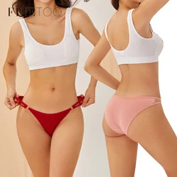 FINETOO Women Cotton Underpants Panties Sexy Low Waist Double Belt Brief Female Seamless Solid Multiple colors Intimate Lingerie