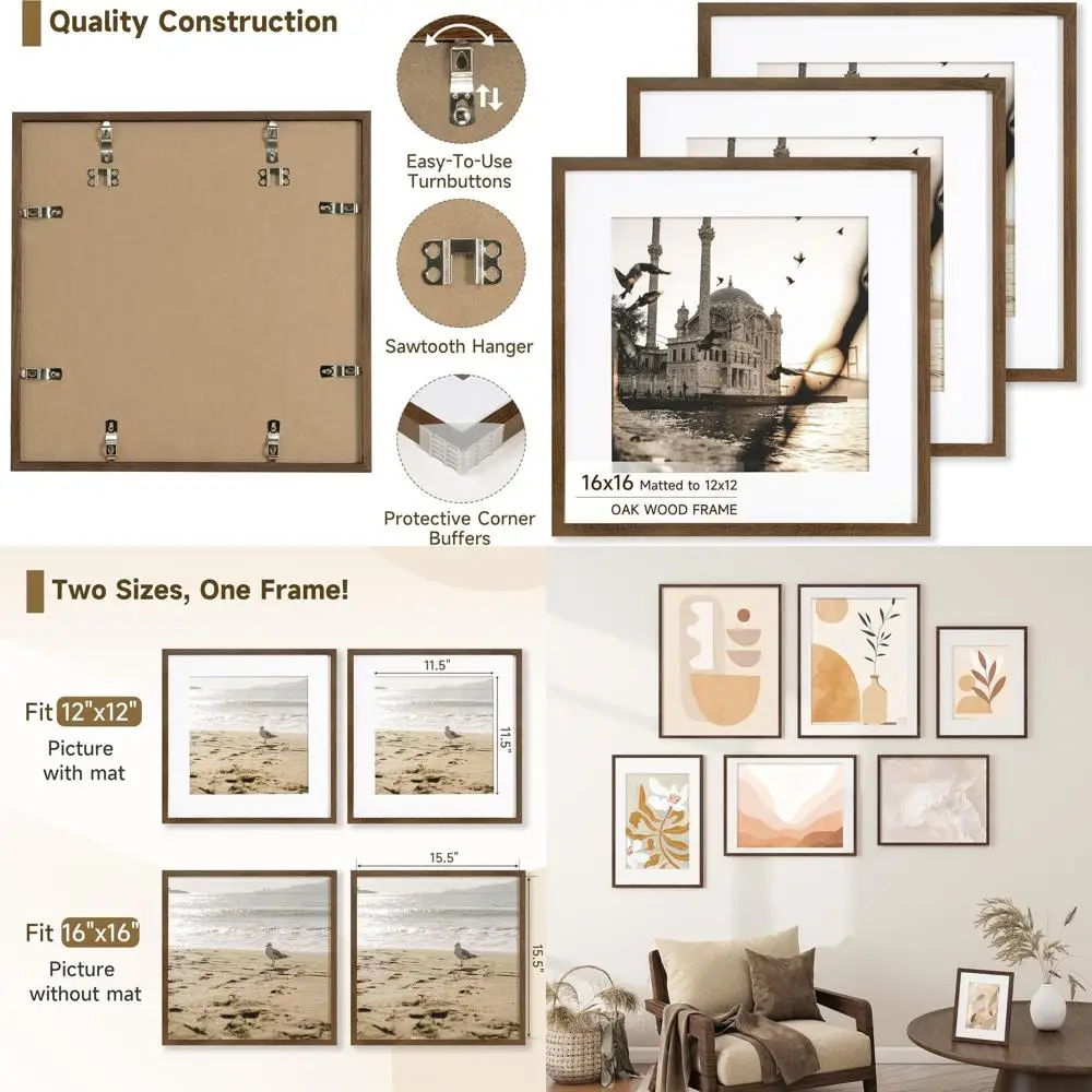 

Набор из 3-х минималистичных фоторамок из дубового дерева шириной 16x16 дюймов с закаленным стеклом для настенных художественных фотографий