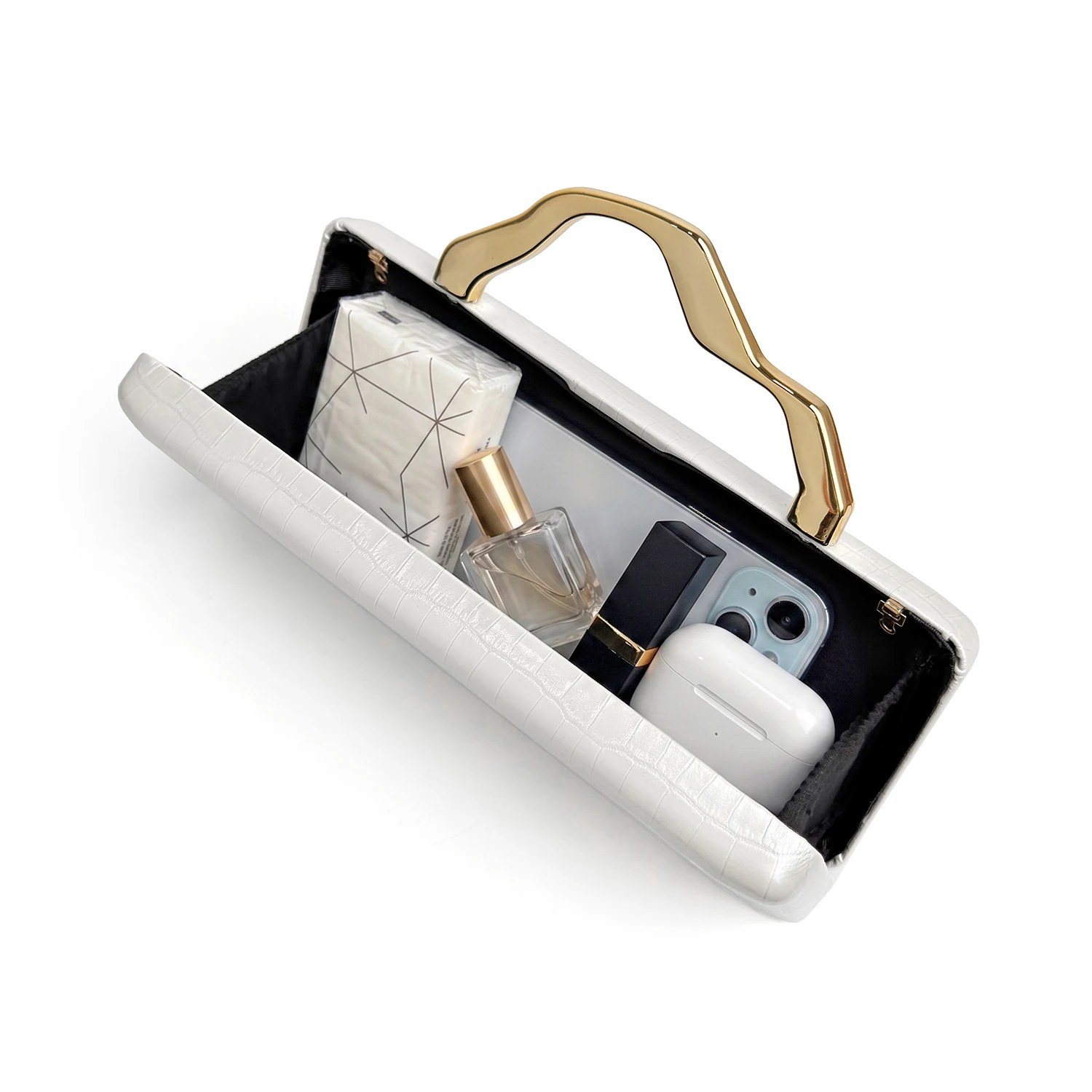 Luxuriöse Abendclutch mit Krokodilprägung in Gold, Damenmode, Party-/Hochzeitstasche, Umhängetasche mit Kette, lange Damenbrieftasche. – Detail 10