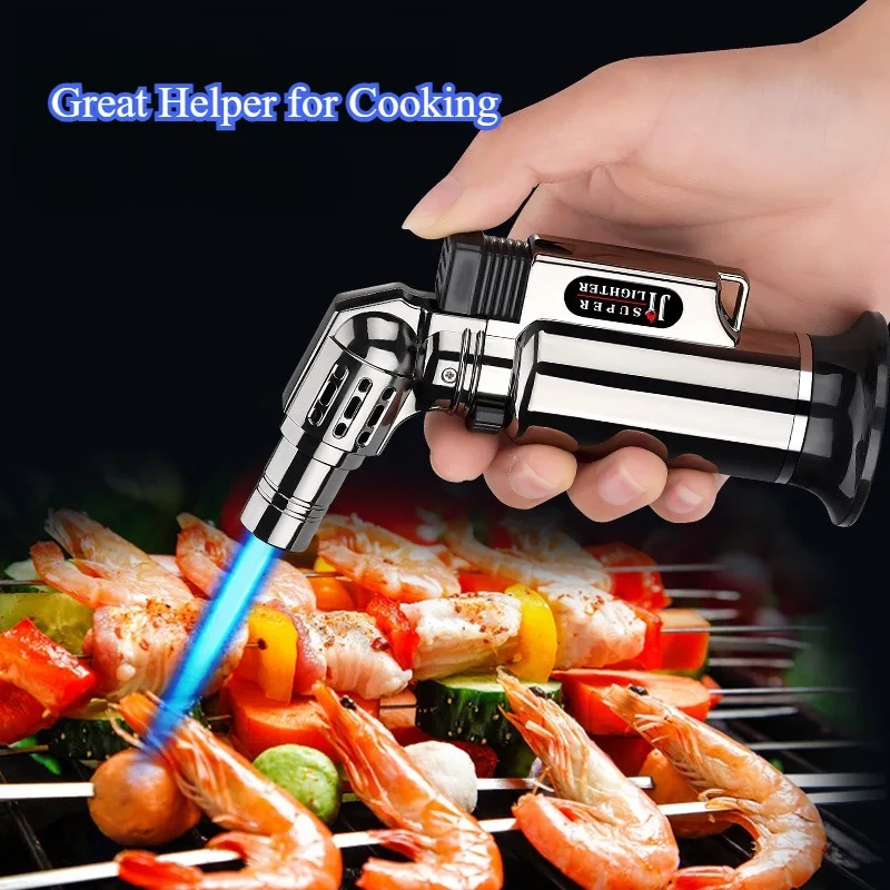 Metal Windproof Torch Lighter, Blue Jet Flame Welding Style Igniter, Portable Gas Lighter for Home Outdoor Camping Daily Use (Excluding gas)