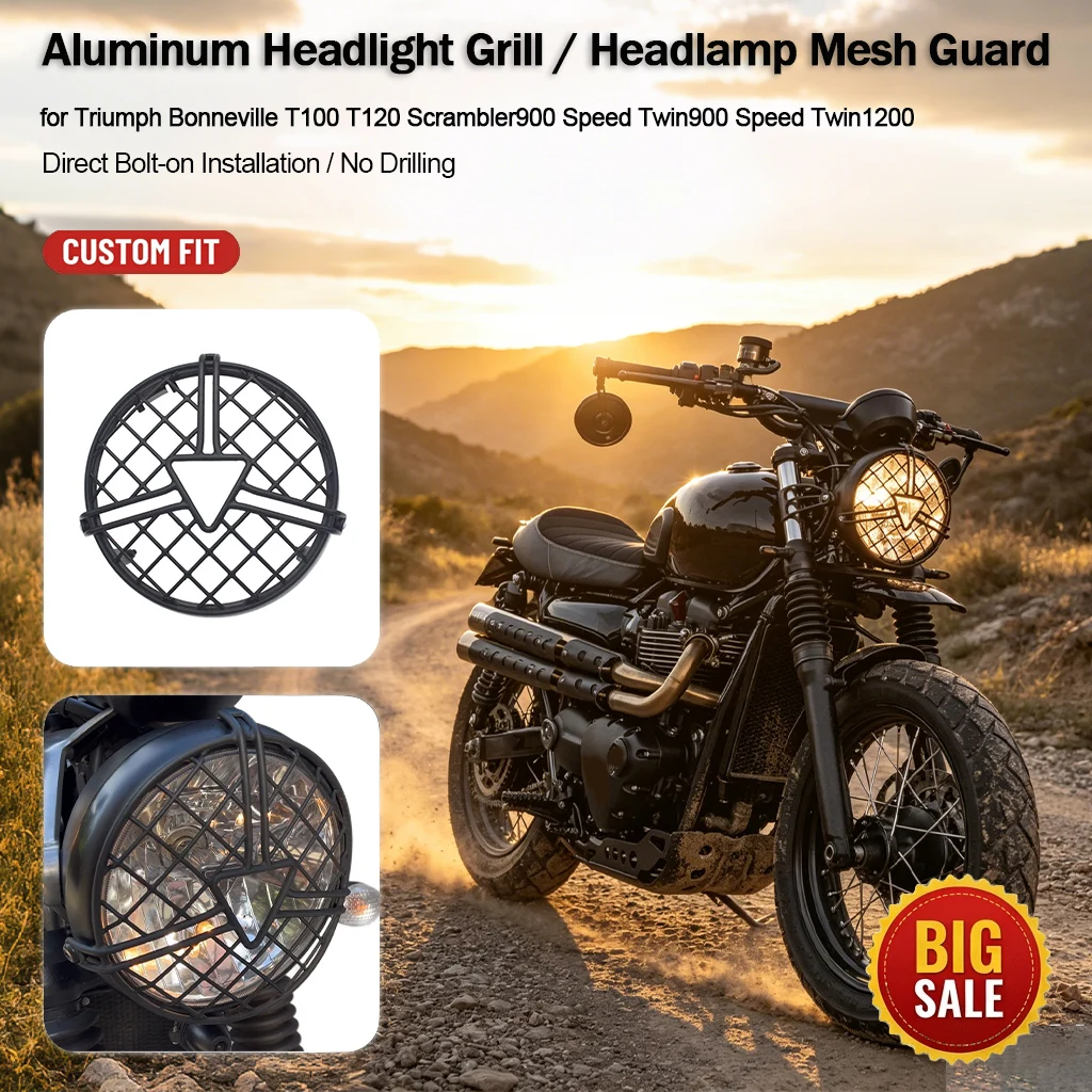 Retro Aluminum Headlamp Grille Protector for Triumph Bonneville T100 T120 Scrambler900 Speed Twin900 Speed Twin1200 Accessories