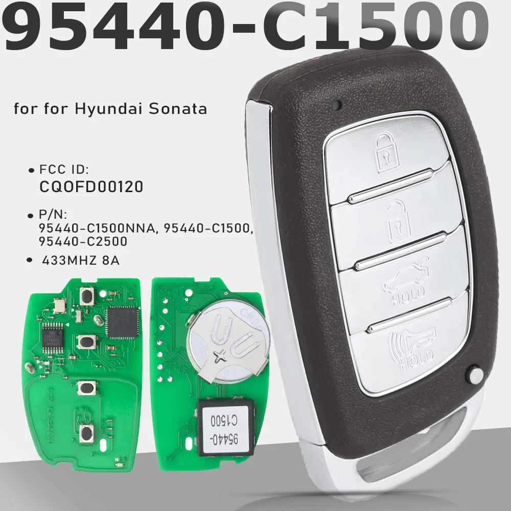

KEYECU 95440-C1500NNA, 95440-C1500, 95440-C2500 434 МГц 8A Чип Смарт-ключ-брелок с функцией Keyless Go для Hyundai Sonata CQOFD00120