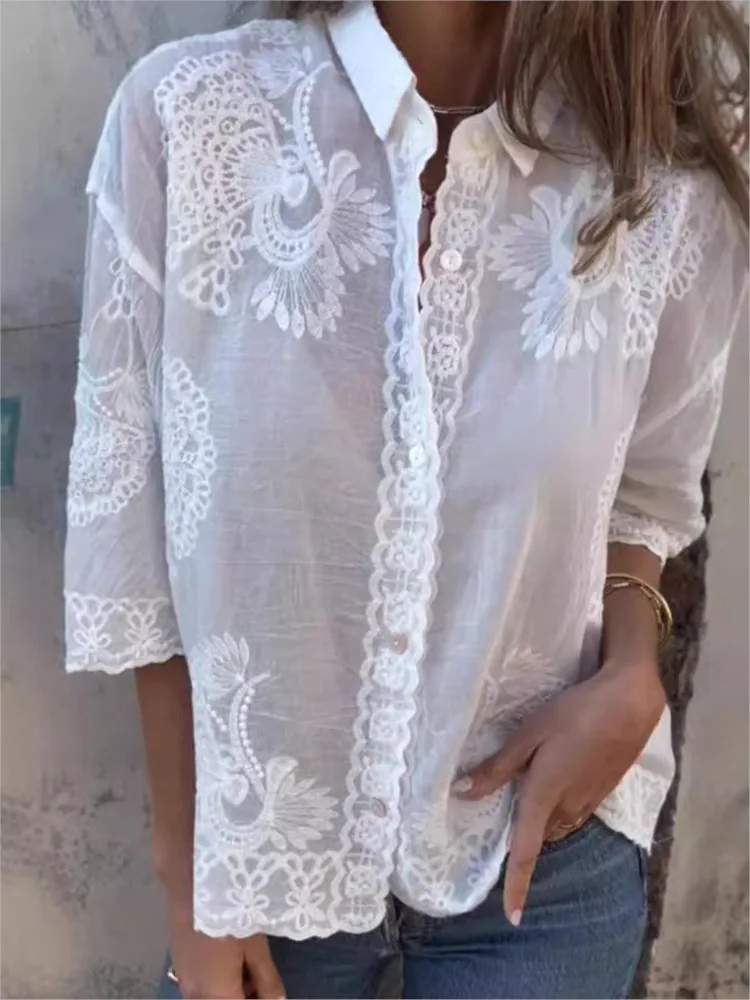 

Весенне-летняя винтажная рубашка с длинным рукавом, новая мода, элегантные повседневные женские топы и блузки на белых пуговицах, рубашки для праздничных вечеринок