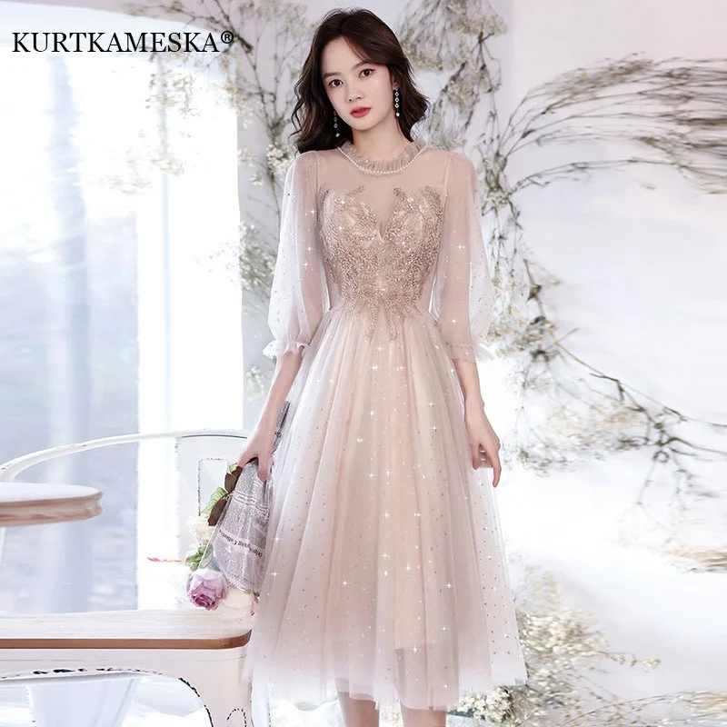 Vestidos de Noche sexis elegantes para mujer, vestido de dama de honor de boda con cuello redondo, vestido Formal largo para fiesta de graduación, vestidos Vintage para mujer