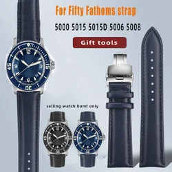 For Blancpain 50 Fathoms 5000 5015 5050 5200 series High Quality genuine leather watch strap 23mm for men butterfly buckle