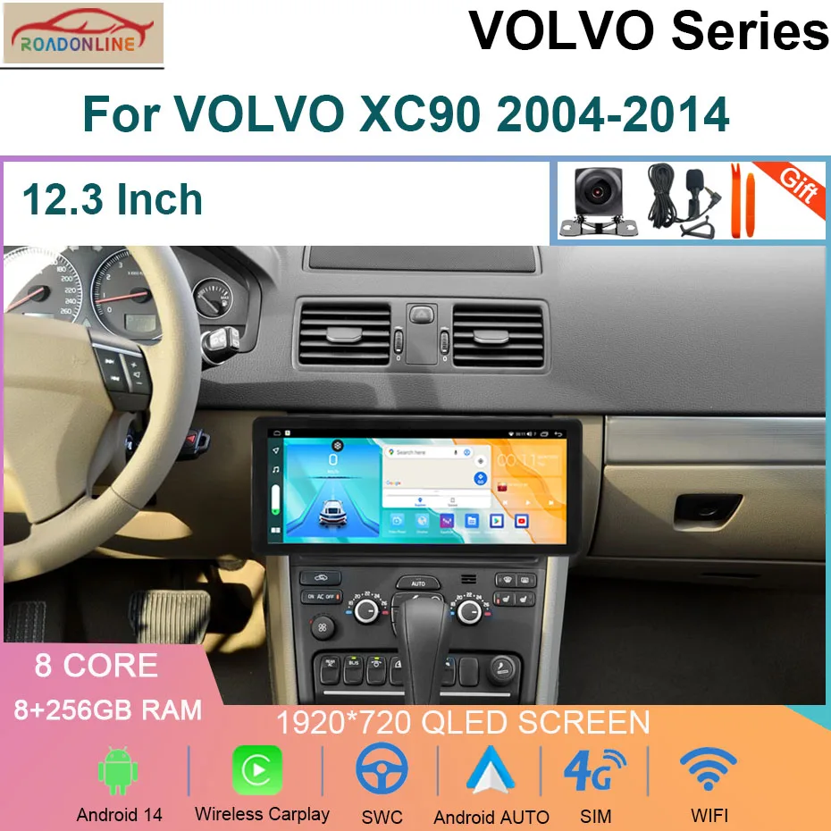 

Android 14 12.3Inch 8+256GB Touch Screen Car Radio For VOLVO XC90 2004-2014 Multimedia Video Player GPS Navigation Carplay DSP