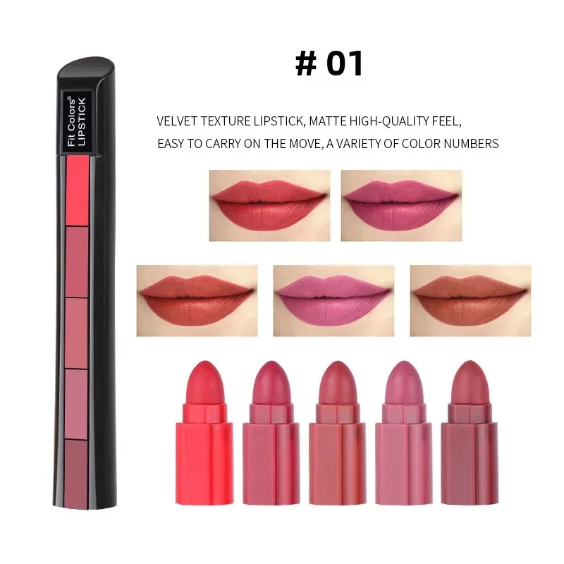 Lápiz labial mate Velvet Mist, juego de 5 colores, hidratante súper suave, sin transferencia, maquillaje de tinte labial de larga duración, 5 uds.