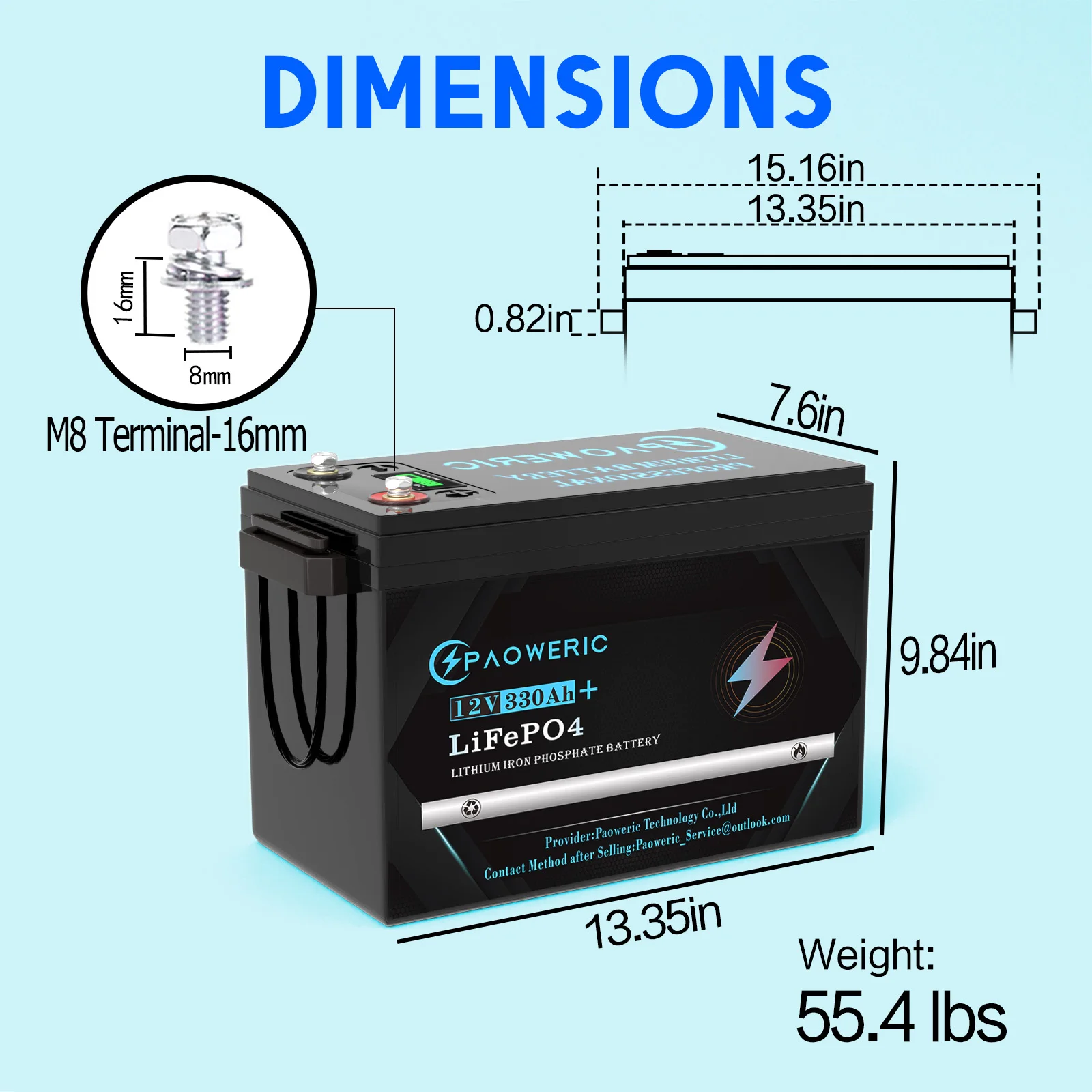 12.8V LiFePO4 Battery, Built-in BMS, 20000+ Deep Cycles, 200Ah 330Ah 660Ah Lithium Iron Phosphate Solar Storage Battery for RV, Off-Grid Home, Marine