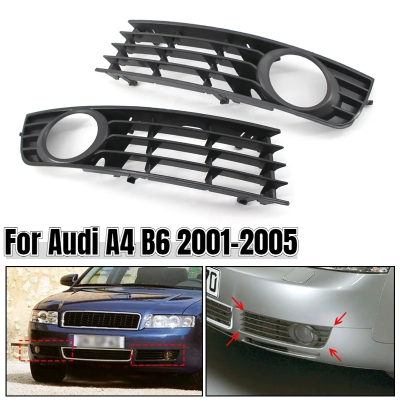 Fog Lamp Grille Anti-collision Tough ABS L/R Front Bumper Fog Light Grille 8E0807681 8E0807682 for Audi A4 B6 2001-2005