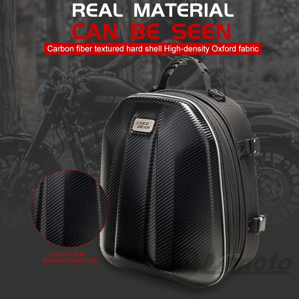 LAICOBEAR Multifunctional Motorcycle Tail Bag Carbon Fiber Shell Motocross Bag Big Capacity Motorbike Bag Waterproof Durable