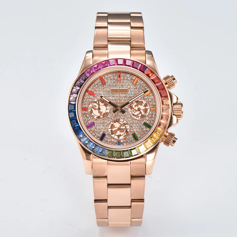 Часы VK63, красочные часы с бриллиантами и драгоценными камнями, серия OUMASHI, лучшие мужские часы с циферблатом панды, кварцевое сапфировое стекло, часы из нержавеющей стали 316,