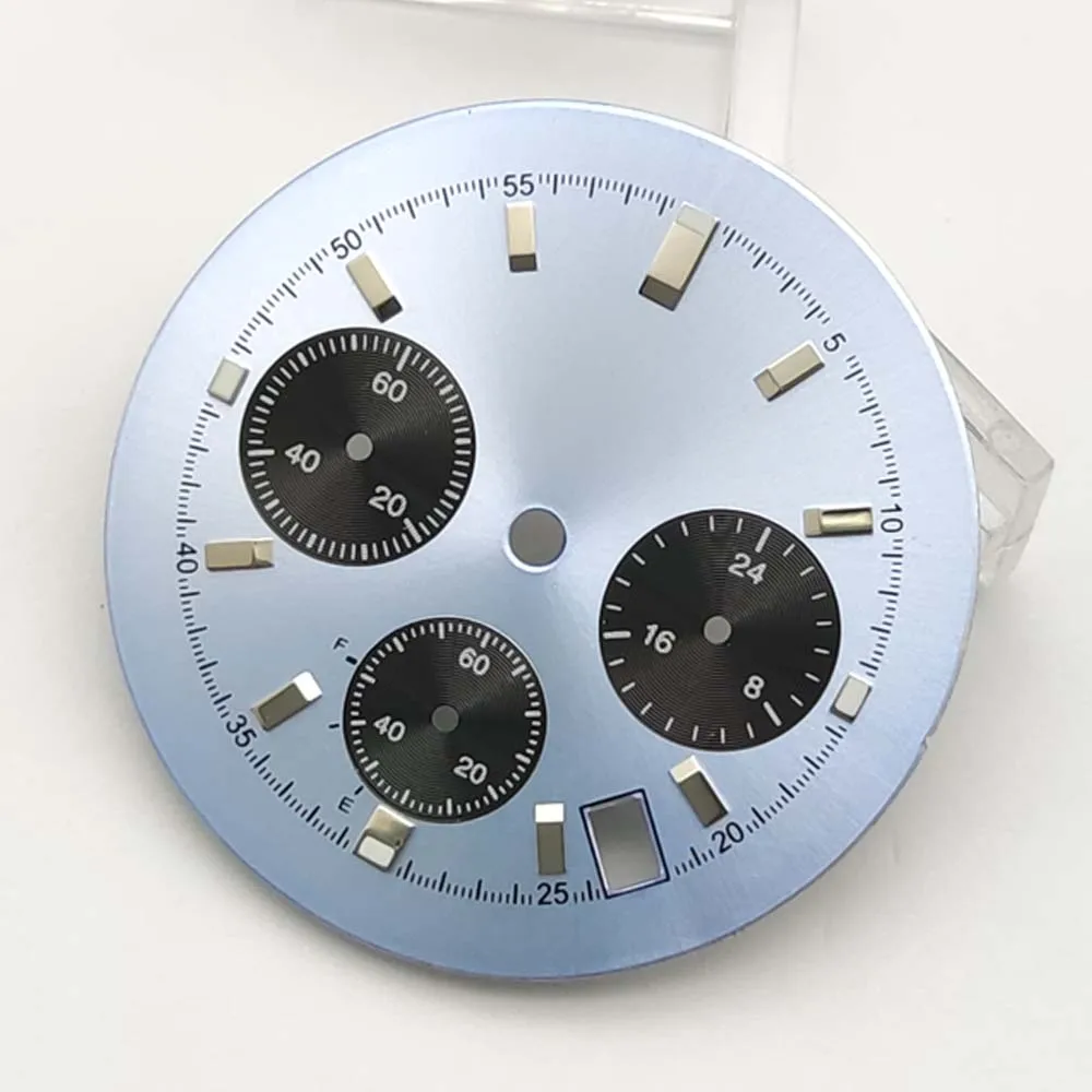 Mostrador cronógrafo estéril de três olhos de 32,5 mm compatível com movimento de quartzo VK63 com mostrador em escala