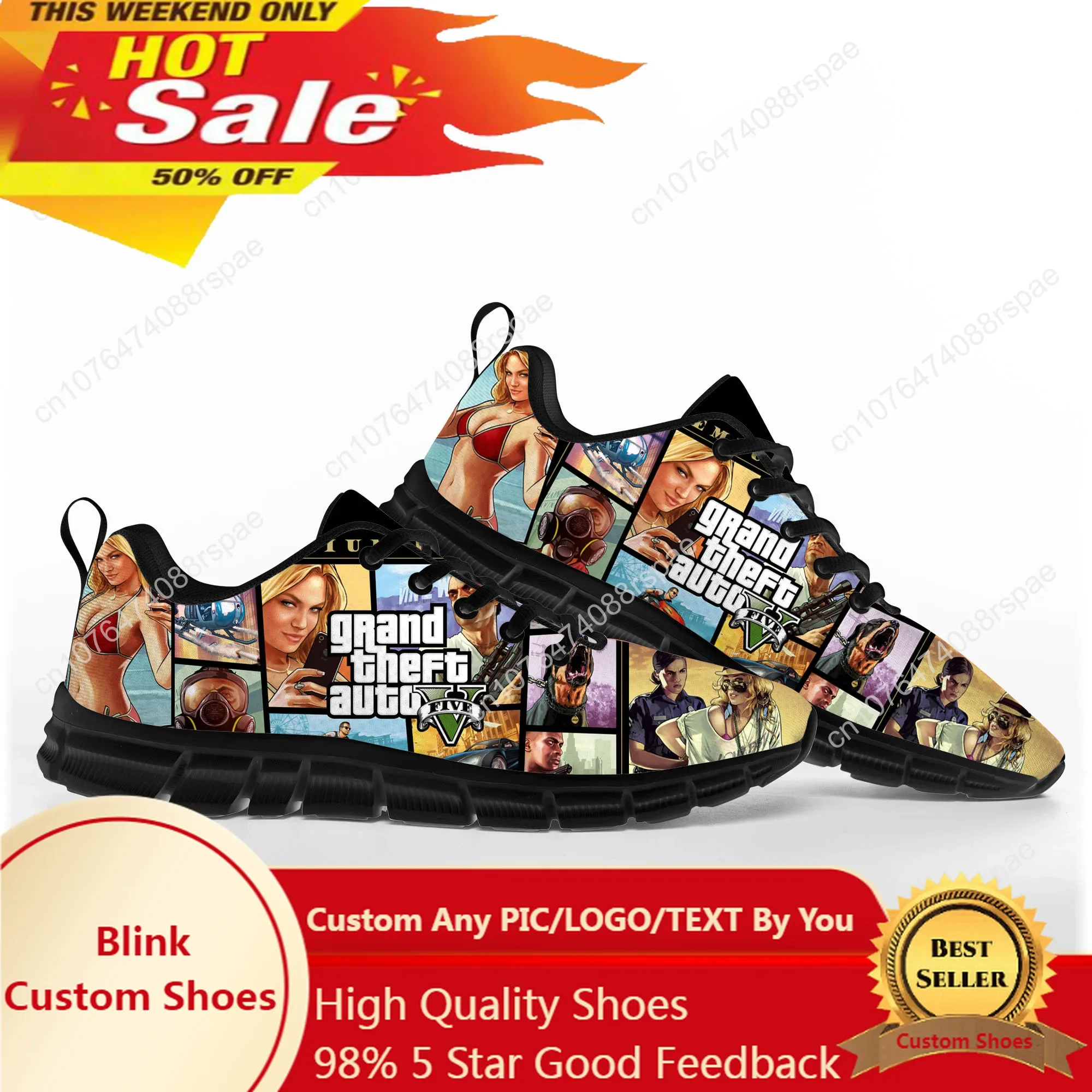 

Anime Cartoon Grand Theft Auto GTA V 5 Sports Shoes Mens Womens Teenager Kid Children Sneakers Casual Custom Quality Couple Shoe