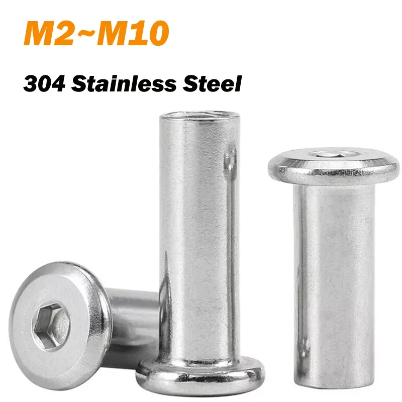 Barrel Nut M2 M3 M4 M5 M6 M8 M10 Stainless Steel Flat Hexagon Socket Head Furniture Rivet Connector Insert Joint Sleeve Cap Nut