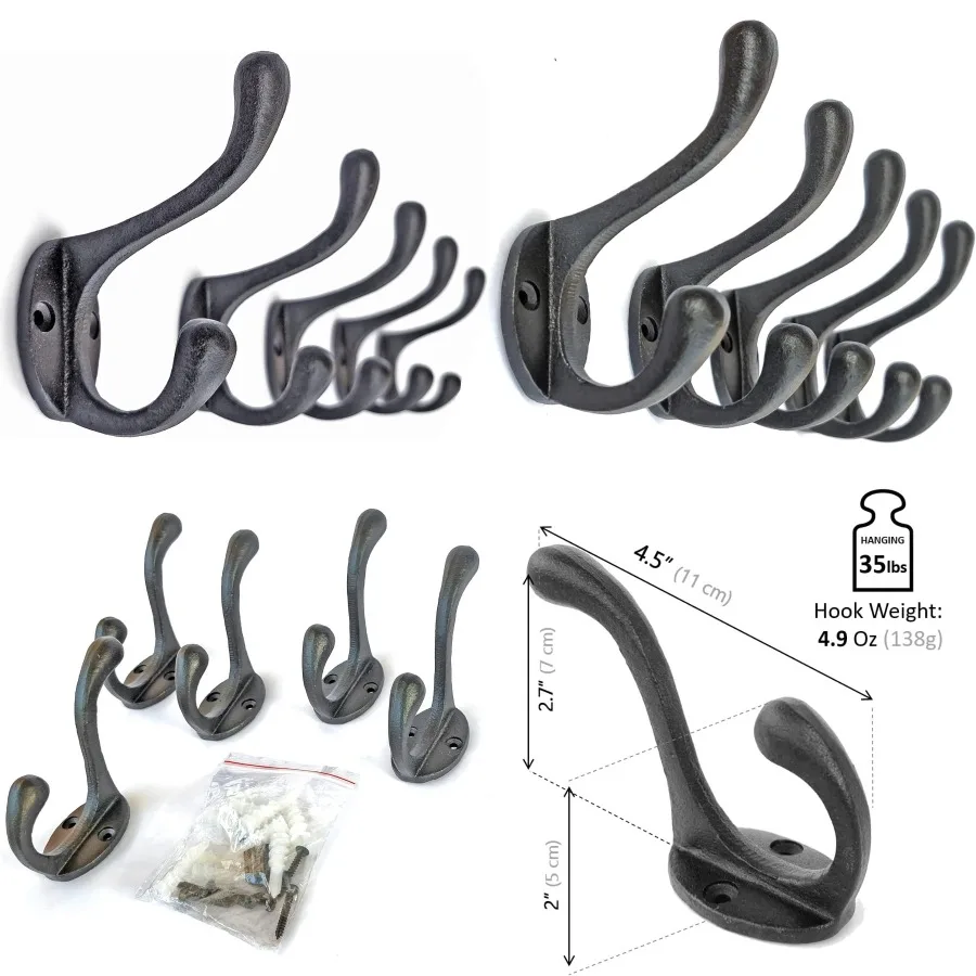 

5 упаковок декоративных чугунных сверхмощных двойных крючков, настенных крючков для одежды для прихожей, гаража или спальни, винтажного муравья
