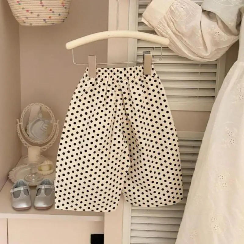 2026 Autumn New Girls Polka Dot Trousers Children Casual Pants Baby Girl Loose Lantern Pants Cotton Toddler Straight Leg Pants